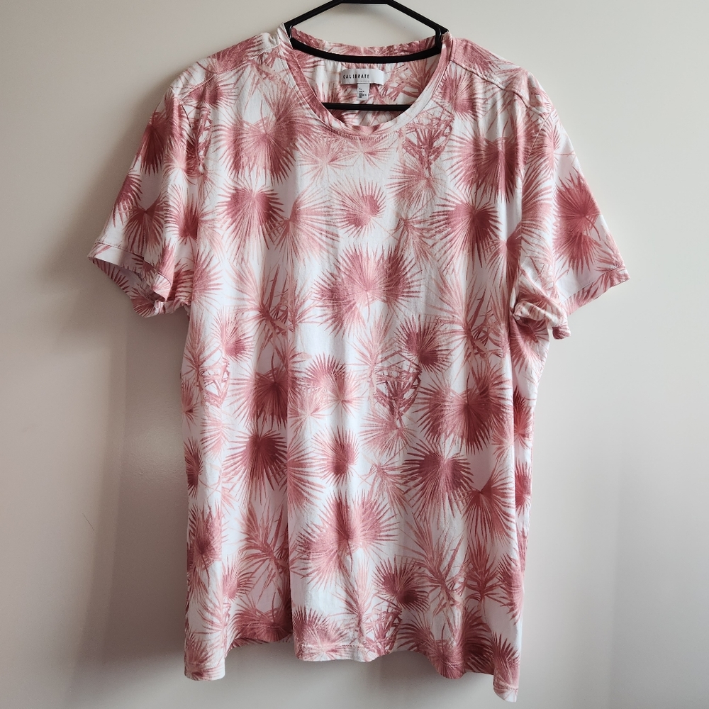 Calibrate Silver Palm Print T-Shirt in Pink / Orange on White